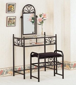 2-Piece Metal Vanity Set With Glass Top Black 2432 For Sale